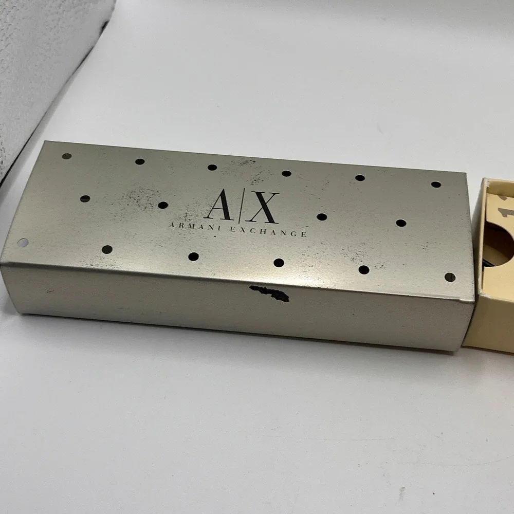 Armani Exchange AX Metal Watch Box Case Storage Holder Silver Tone